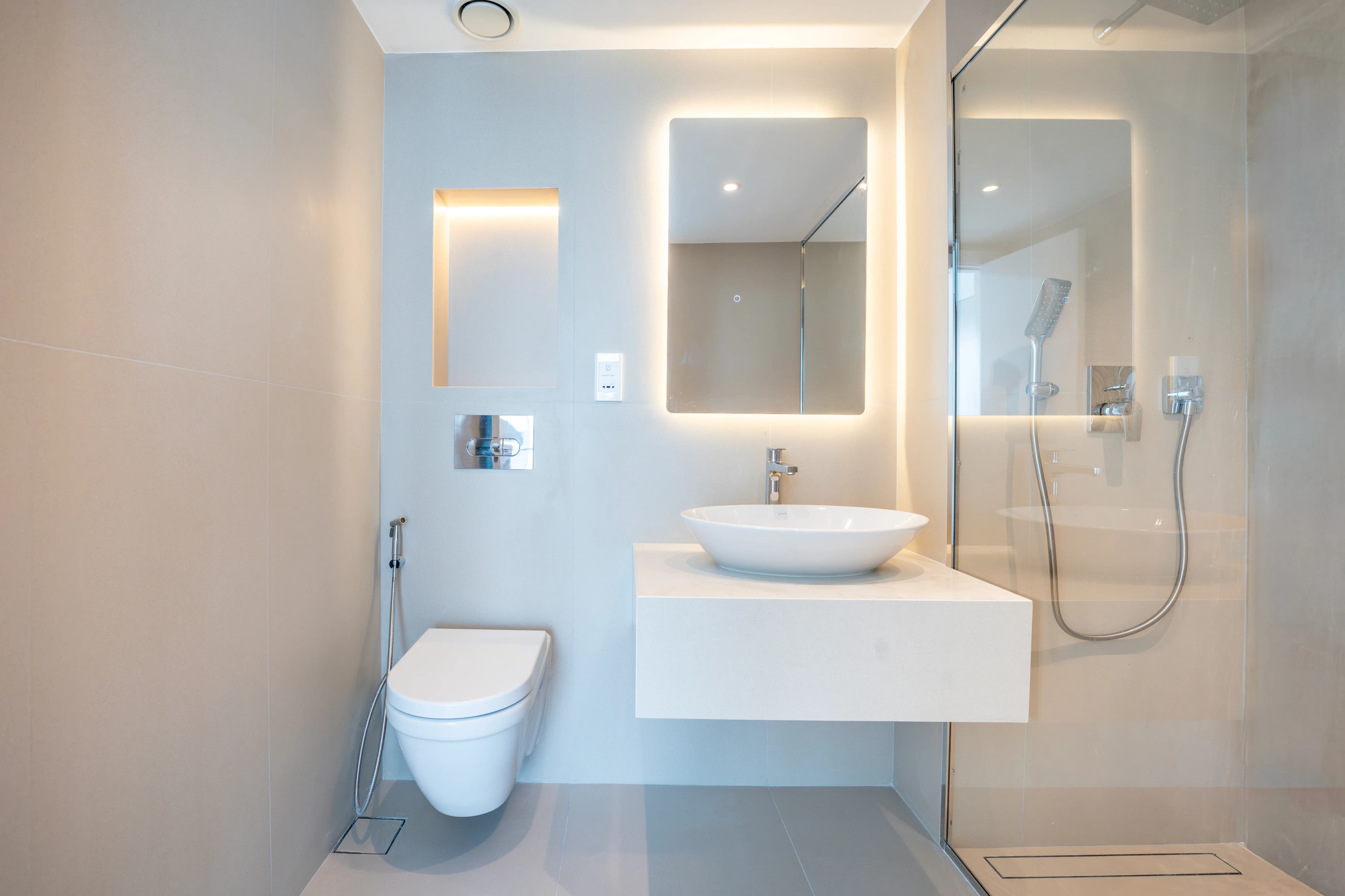 Large-format porcelain tile flooring