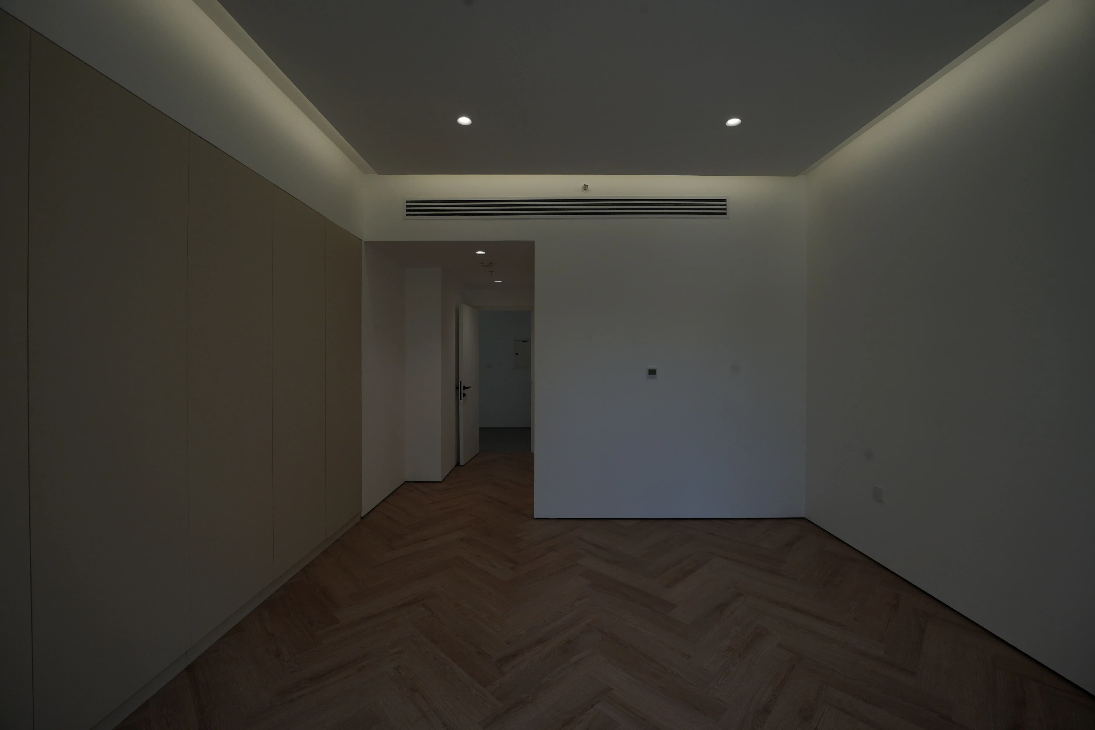 Modern master bedroom with integrated smart home features