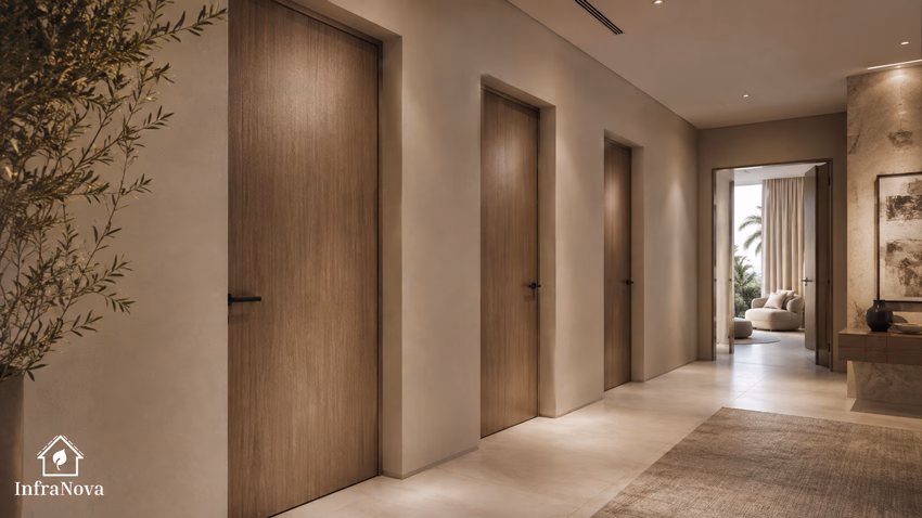 Matching Veneered Internal Door Suite in a Luxury Villa Corridor